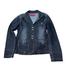 GLO‎  Medium  blue jean jacket stretchy blazer thin coat pockets